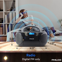 Load image into Gallery viewer, Philco PJC7000BT Bluetooth CD Boombox with Cassette, MP3 CD USB Playback The Ultimate Retro Music Combo with Best in Class Sound Performance, 12 watts, and Telescopic FM Antenna Provides Maximum Radio Reception
