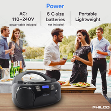 Load image into Gallery viewer, Philco PJC7000BT Bluetooth CD Boombox with Cassette, MP3 CD USB Playback The Ultimate Retro Music Combo with Best in Class Sound Performance, 12 watts, and Telescopic FM Antenna Provides Maximum Radio Reception
