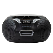 Load image into Gallery viewer, Craig CD6925 Portable Top-Loading Stereo CD Boombox with AM/FM Stereo Radio in Black | LED Display | Programmable CD Player | CD-R/CD-W Compatible | AUX in Port Supported
