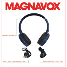 Load image into Gallery viewer, Magnavox MBH542-BL Bluetooth Wireless Foldable Stereo Headphones in Blue
