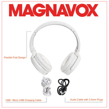 Load image into Gallery viewer, Magnavox MBH542-WH Bluetooth Wireless Foldable Stereo Headphones in White
