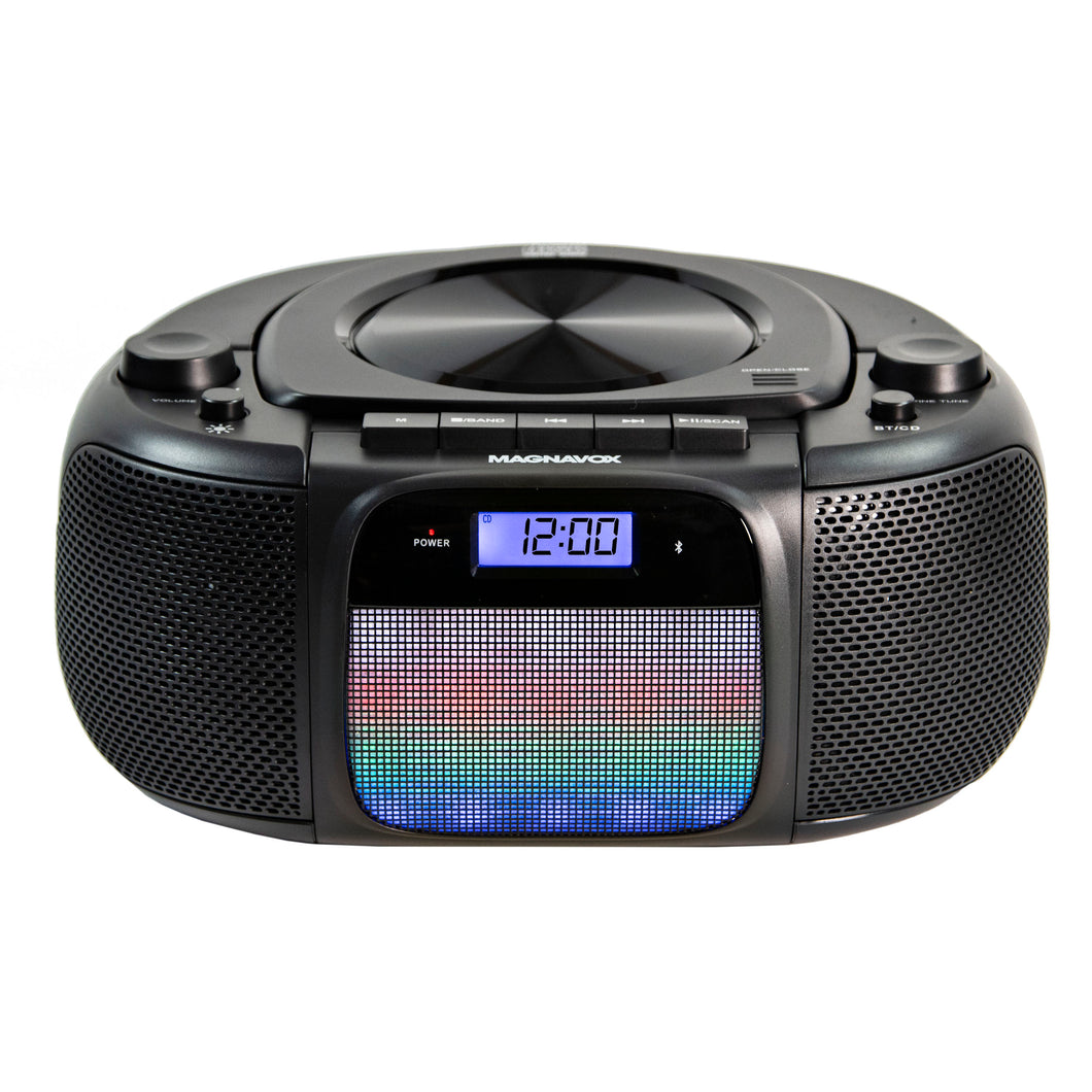 Magnavox MD6972 CD Boombox with AM/FM Radio, Color Changing Lights and Bluetooth in Black