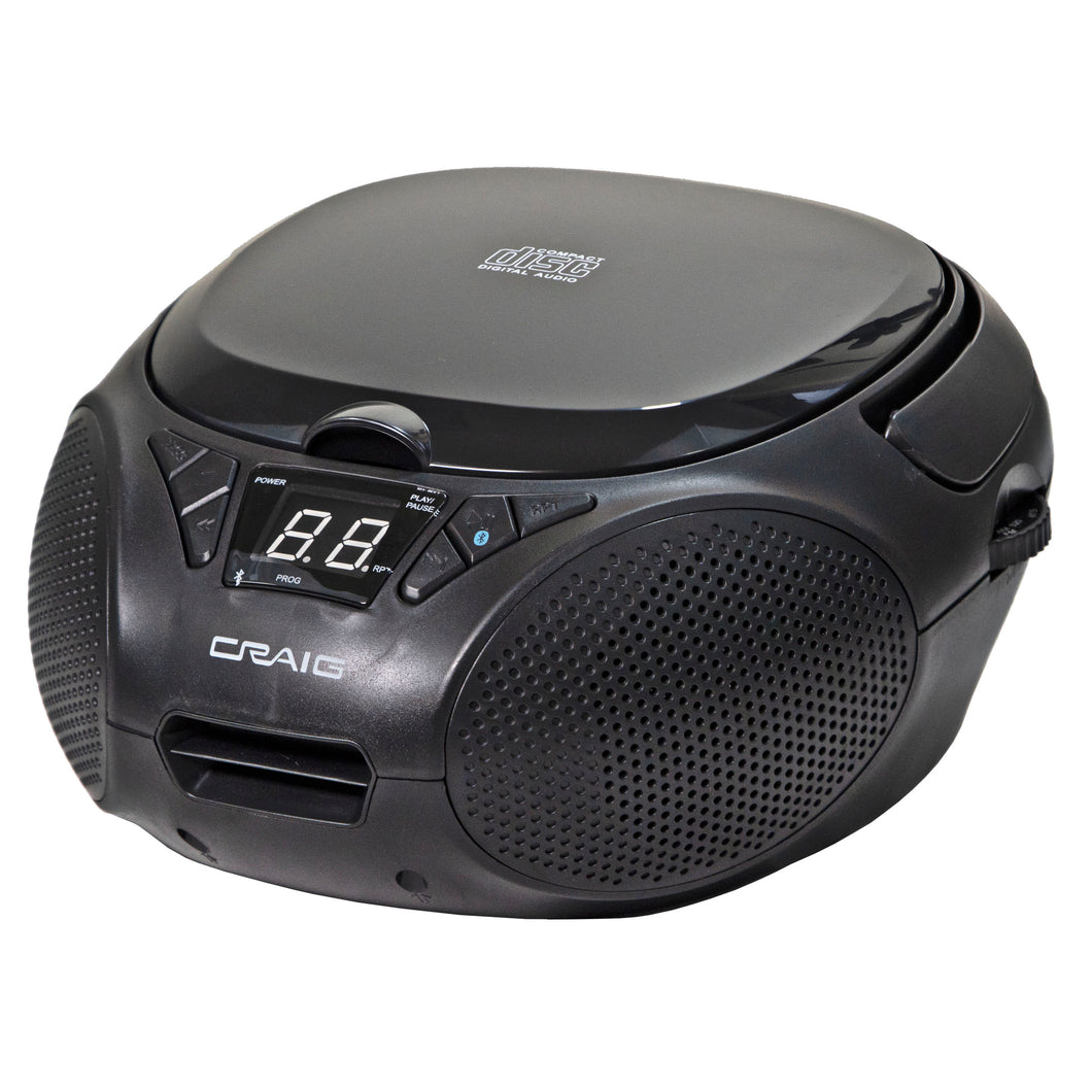 Craig CD6925BT-BK Portable Top-Loading Stereo CD Boombox with AM/FM Stereo Radio and Bluetooth Wireless Technology in Black | LED Display | Programmable CD Player | CD-R/CD-W Compatible | AUX in Port