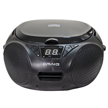 Load image into Gallery viewer, Craig CD6925BT-BK Portable Top-Loading Stereo CD Boombox with AM/FM Stereo Radio and Bluetooth Wireless Technology in Black | LED Display | Programmable CD Player | CD-R/CD-W Compatible | AUX in Port

