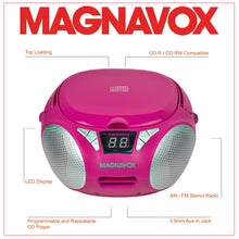Load image into Gallery viewer, Magnavox MD6924-PK Portable Top Loading CD Boombox with AM/FM Stereo Radio in Pink

