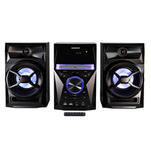 Load image into Gallery viewer, Magnavox MM441 CD Shelf System with FM Radio, Bluetooth, Blue Speaker Lights and Remote in Black

