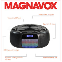 Load image into Gallery viewer, Magnavox MD6972 CD Boombox with AM/FM Radio, Color Changing Lights and Bluetooth in Black
