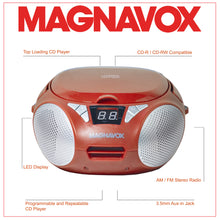 Load image into Gallery viewer, Magnavox MD6924-RD Portable Top Loading CD Boombox with AM/FM Radio in Red
