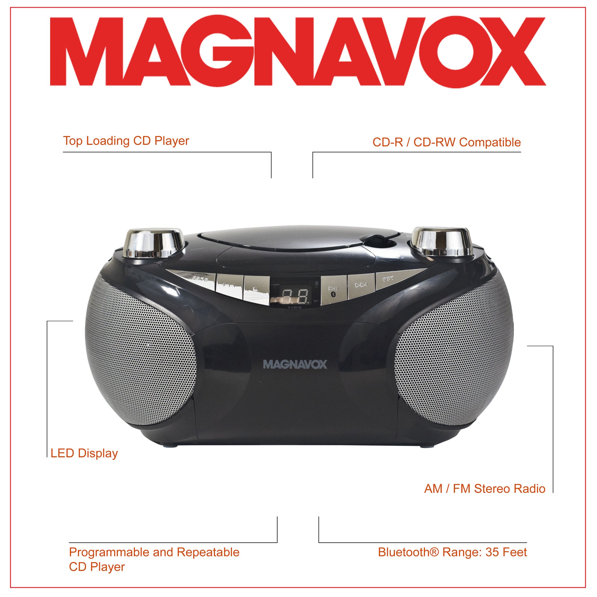 Magnavox MD6949-BK Portable CD Boombox with AM/FM Radio and 
