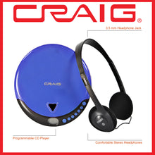 Load image into Gallery viewer, Craig CD2808-BL Personal CD Player with Headphones in Blue and Black | Portable and Programmable CD Player | CD/CD-R Compatible | Random and Repeat Playback Modes
