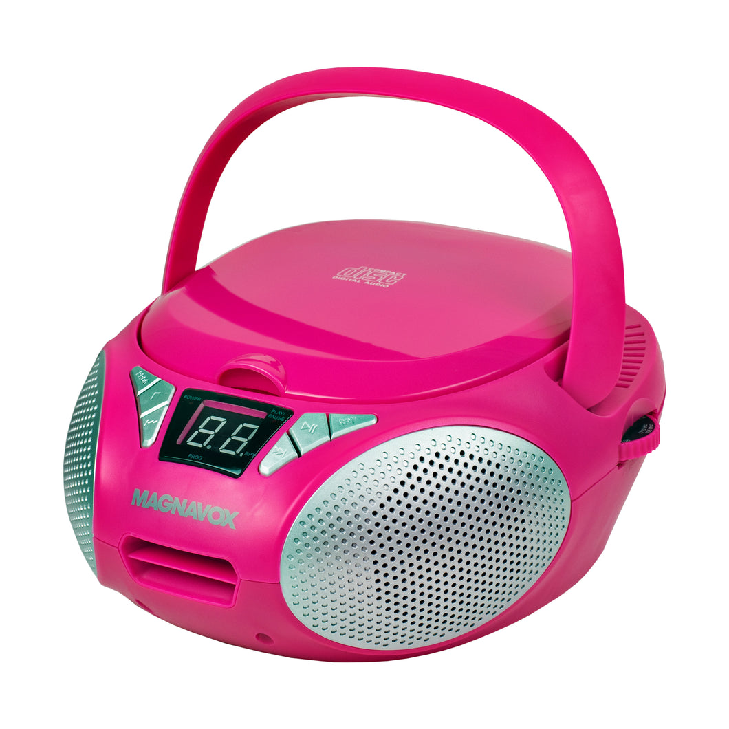 Magnavox MD6924-PK Portable Top Loading CD Boombox with AM/FM Stereo Radio in Pink