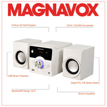 Load image into Gallery viewer, Magnavox MM442-WH Top Loading CD Shelf System with FM Radio, Bluetooth and Remote in White

