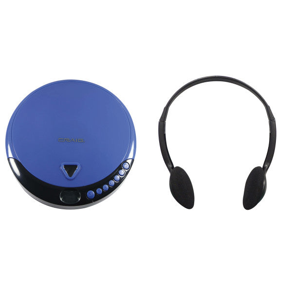 Craig CD2808-BL Personal CD Player with Headphones in Blue and Black | Portable and Programmable CD Player | CD/CD-R Compatible | Random and Repeat Playback Modes